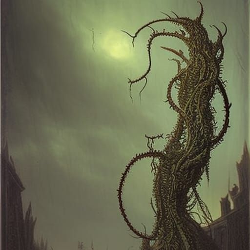 Spiny vines spiraling into the shape of a monster