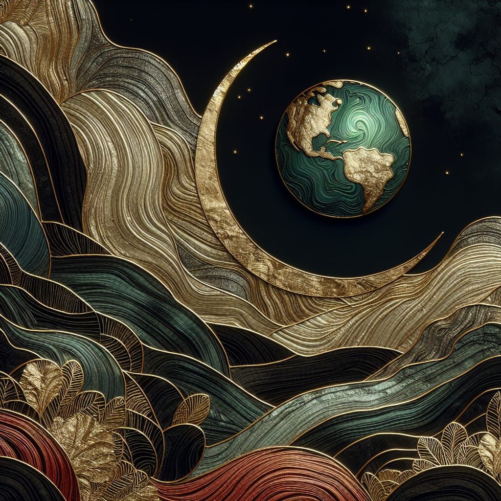 Create a detailed and abstract image featuring a dark, black stone-like background. Incorporate colors ...  by @ChotiCheeti