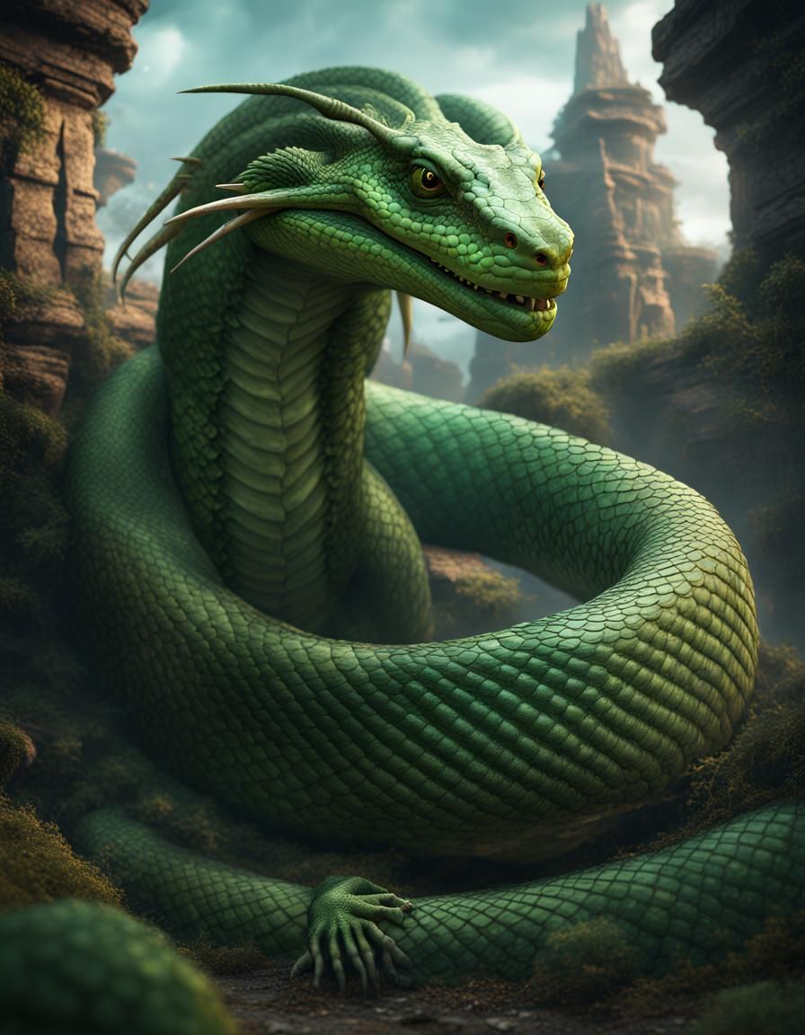 green basilisk giant dangerous snake in dangeons - AI Generated Artwork ...