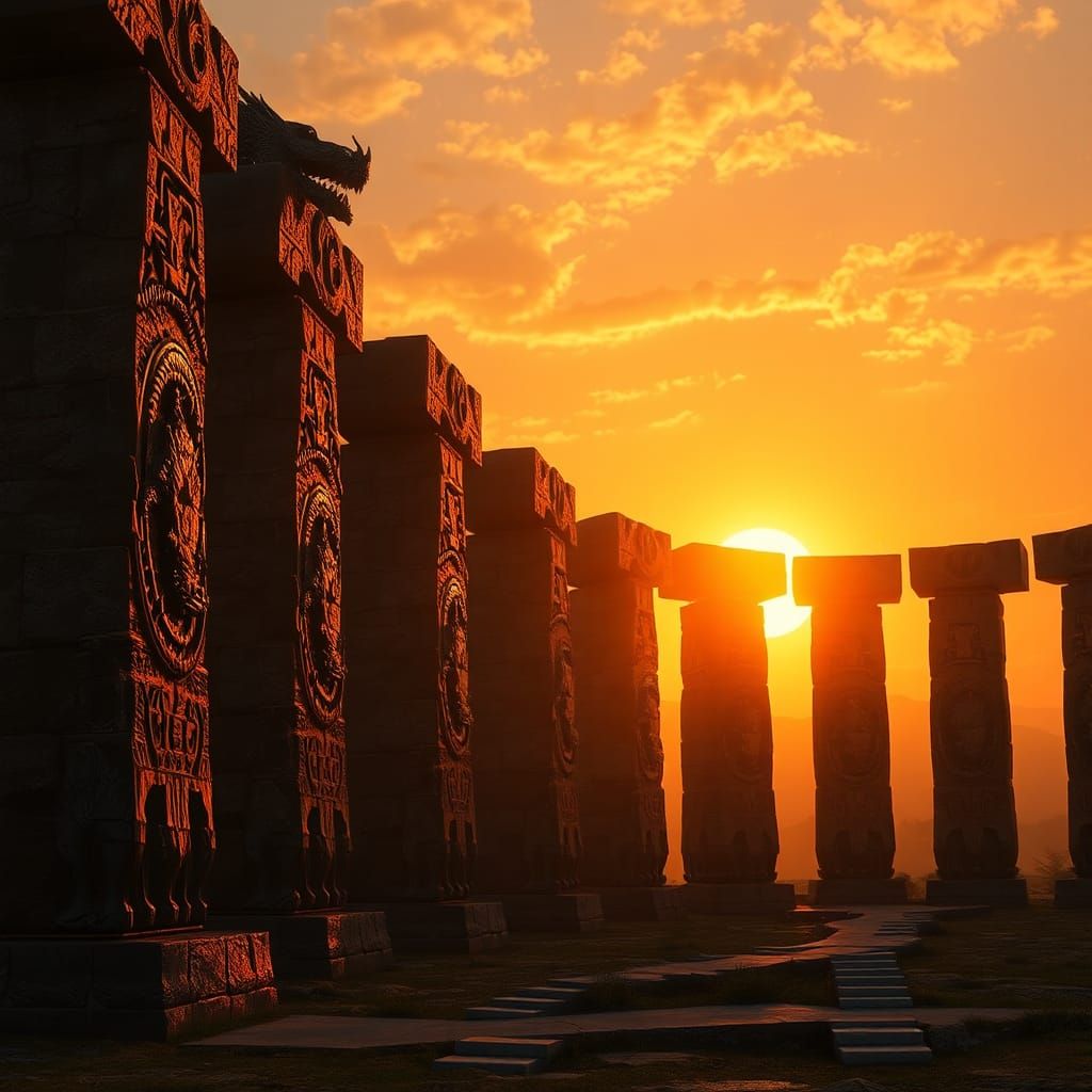 Majestic Dragon Pillars in Golden Sunset