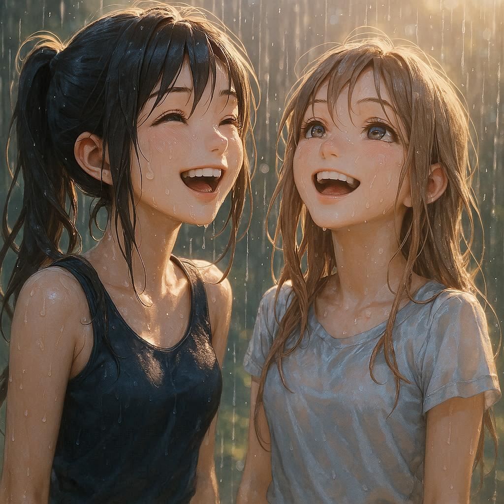 Enjoying the warm summer rain