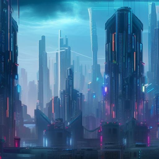 Cyberpunk skyline - AI Generated Artwork - NightCafe Creator