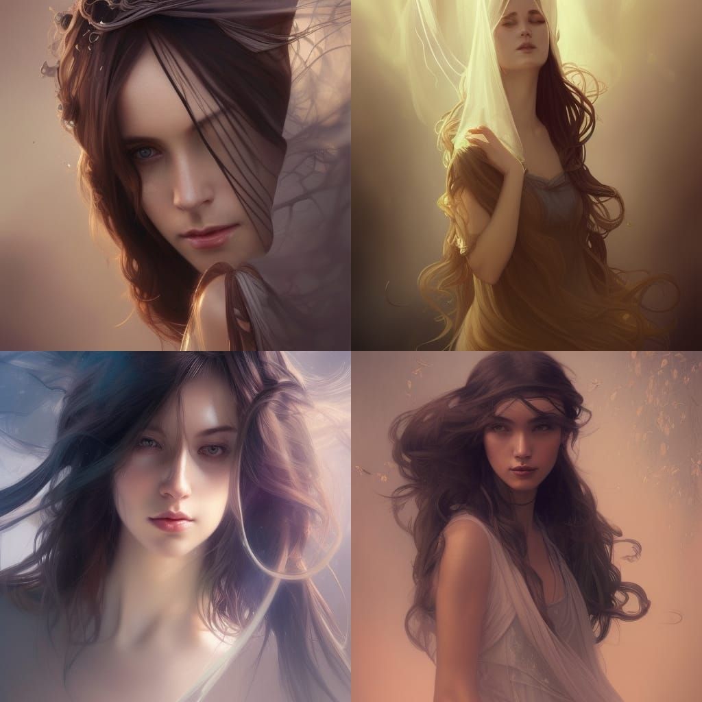many women together long hair some veils fly free in the wind head and  shoulders portrait, 8k resolution concept art portrait by Greg Rutkow... -  AI Generated Artwork - NightCafe Creator