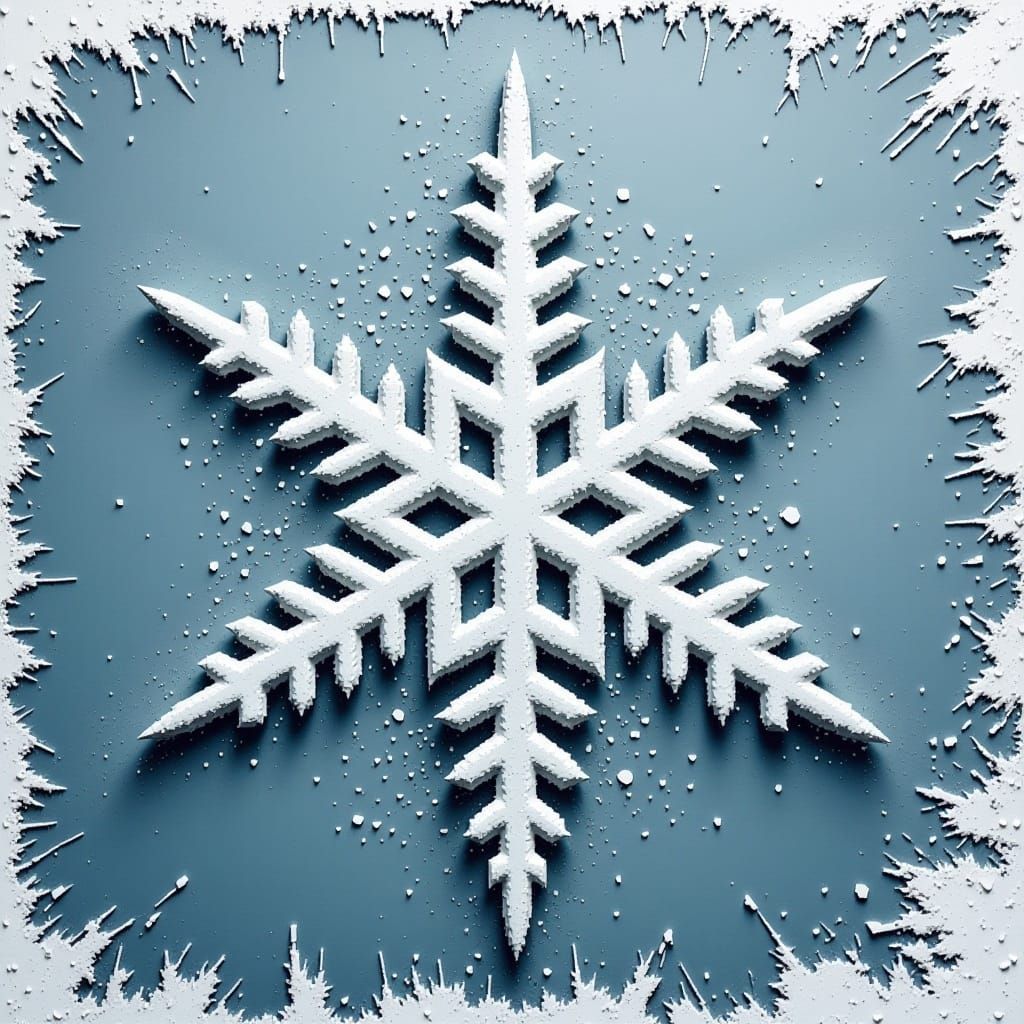 <lora:Pixelated Flux:1.0> A very pixelated snowflake, winter wonderland fading into pixelated chaos, fading edges, distressed paint