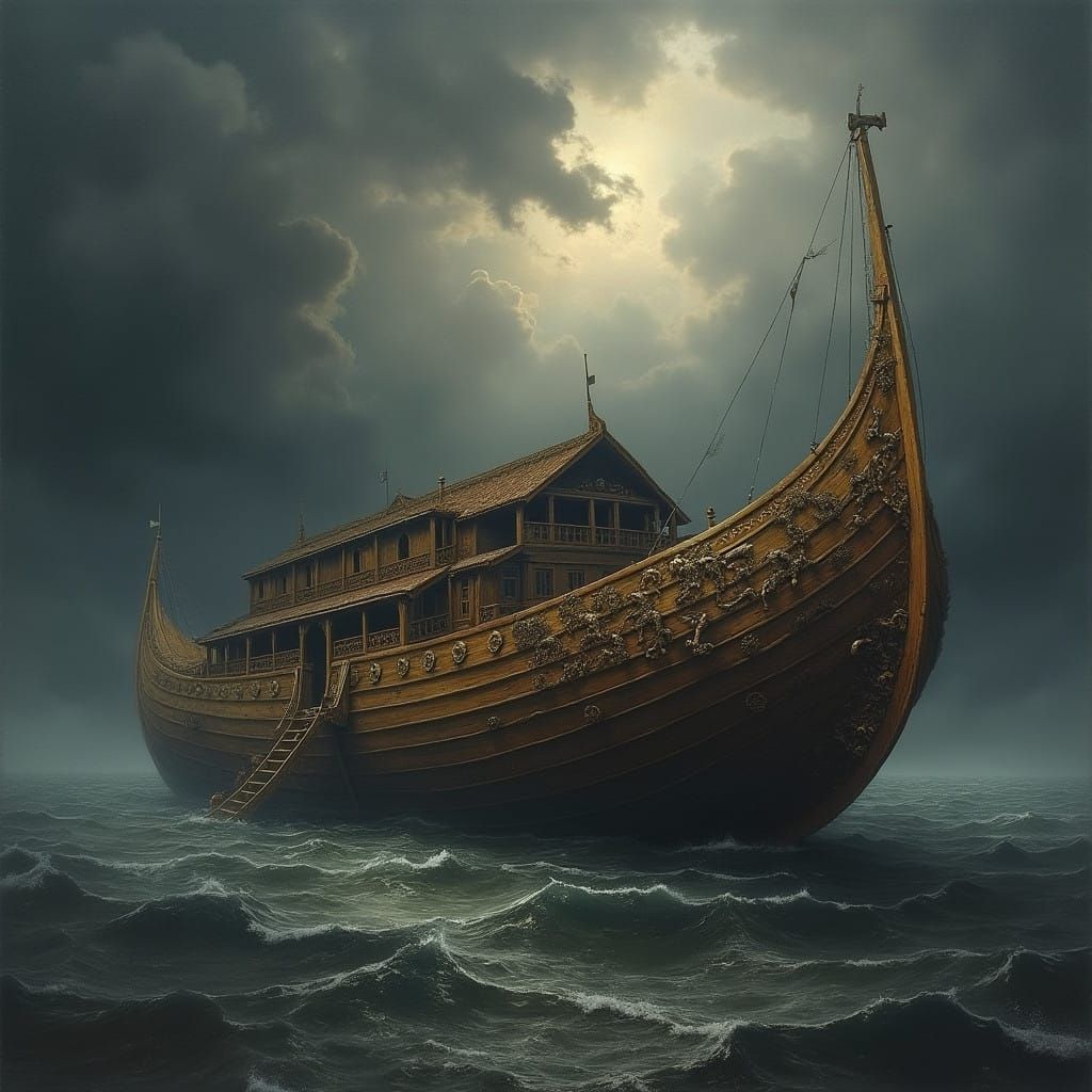 Majestic Wooden Vessel on a Stormy Sea