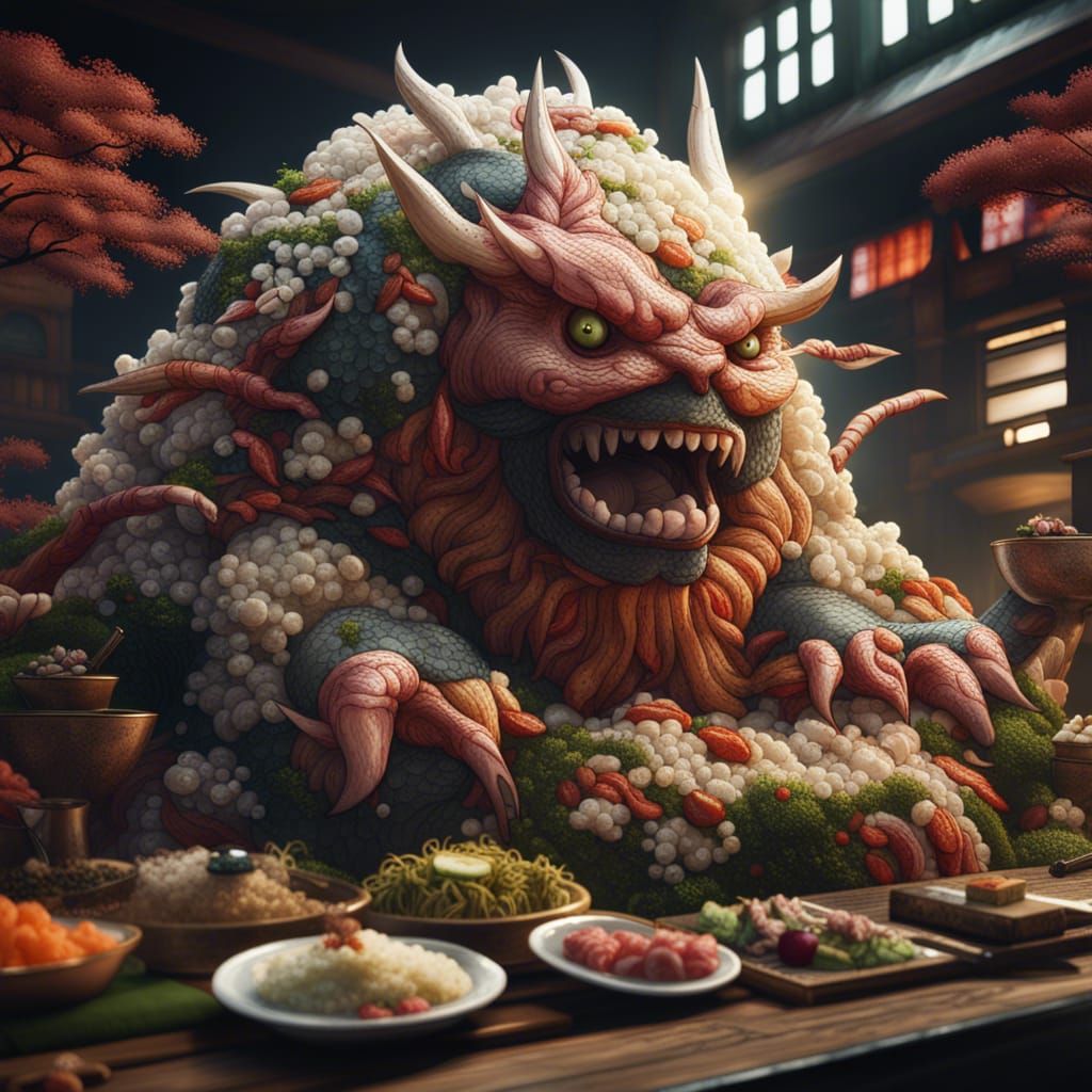 A Giant Monster Made Out Of Sushi AI Generated Artwork NightCafe   FUv7BxEVwXnfoMC2ZooP  1  Zt2ow 