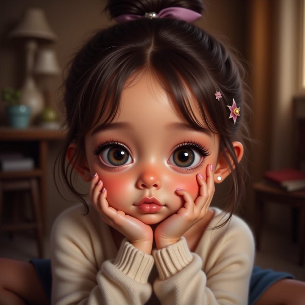 Hyperrealistic Teenager Portrait with Big Lavender Eyes