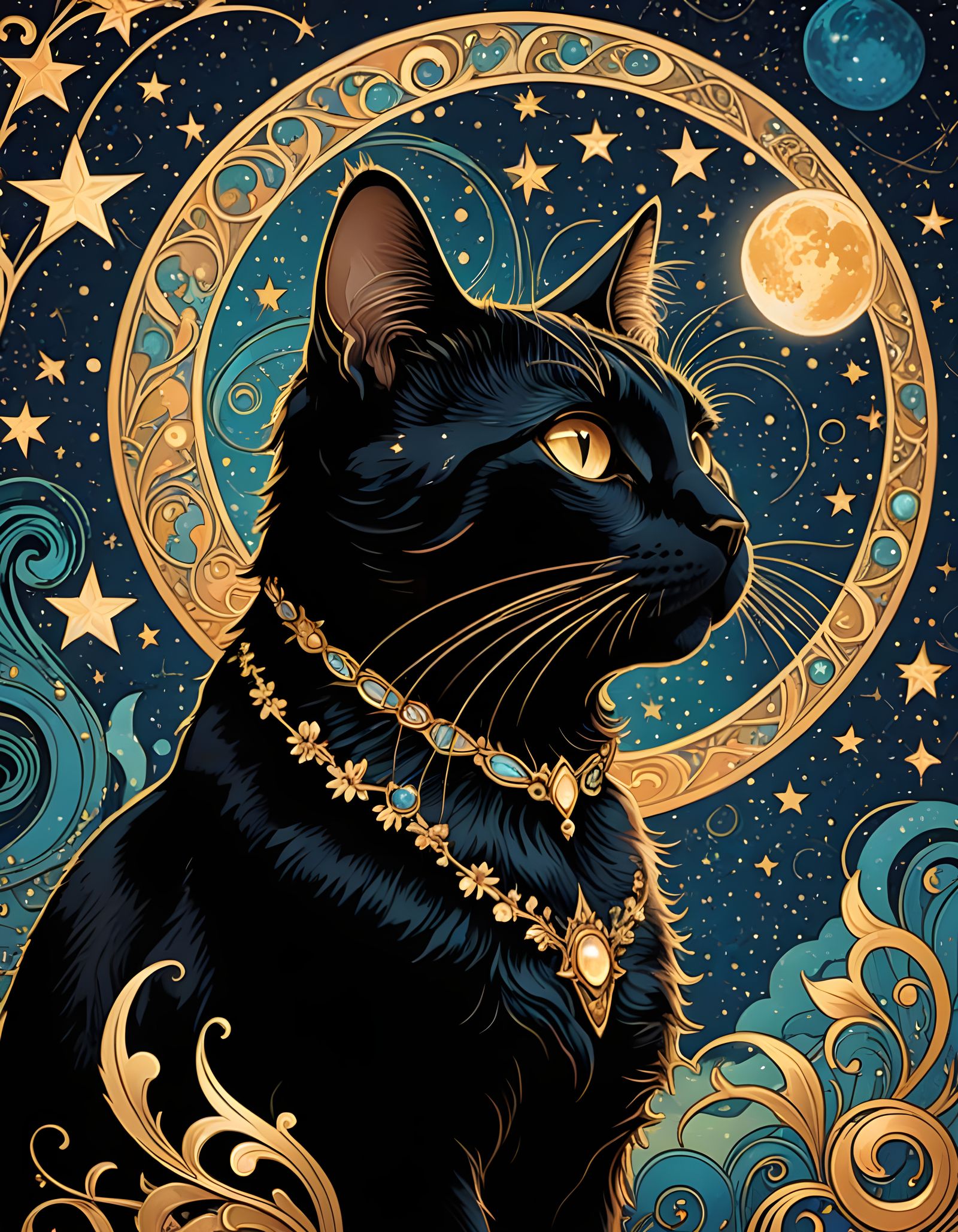 Black cat and stars