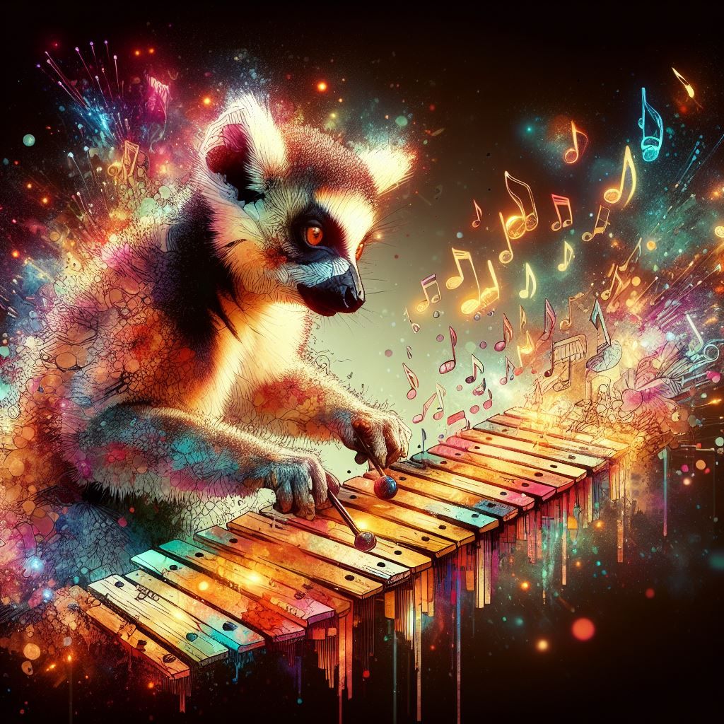 Lemur playing the xylophone