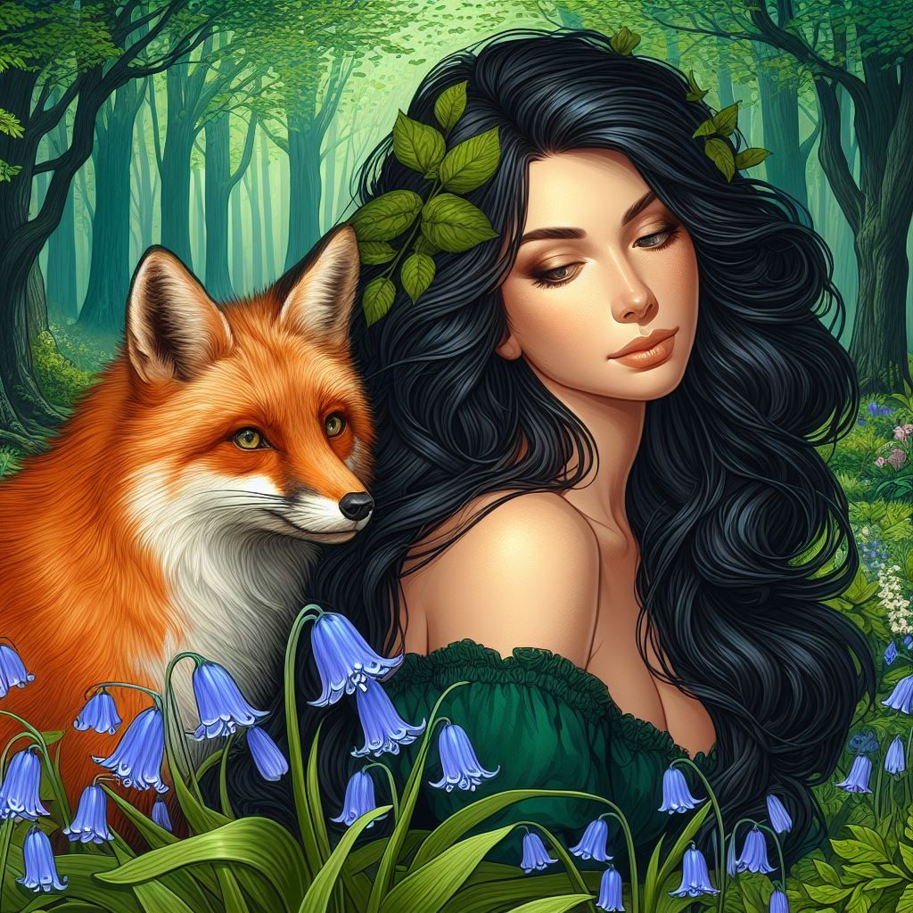 a woman and a fox