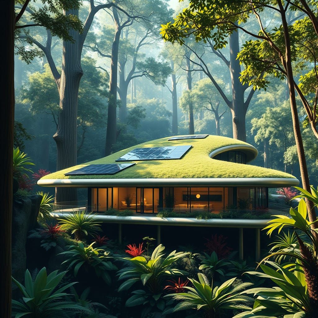Futuristic solar-powered house in the rainforest   by @R1n974