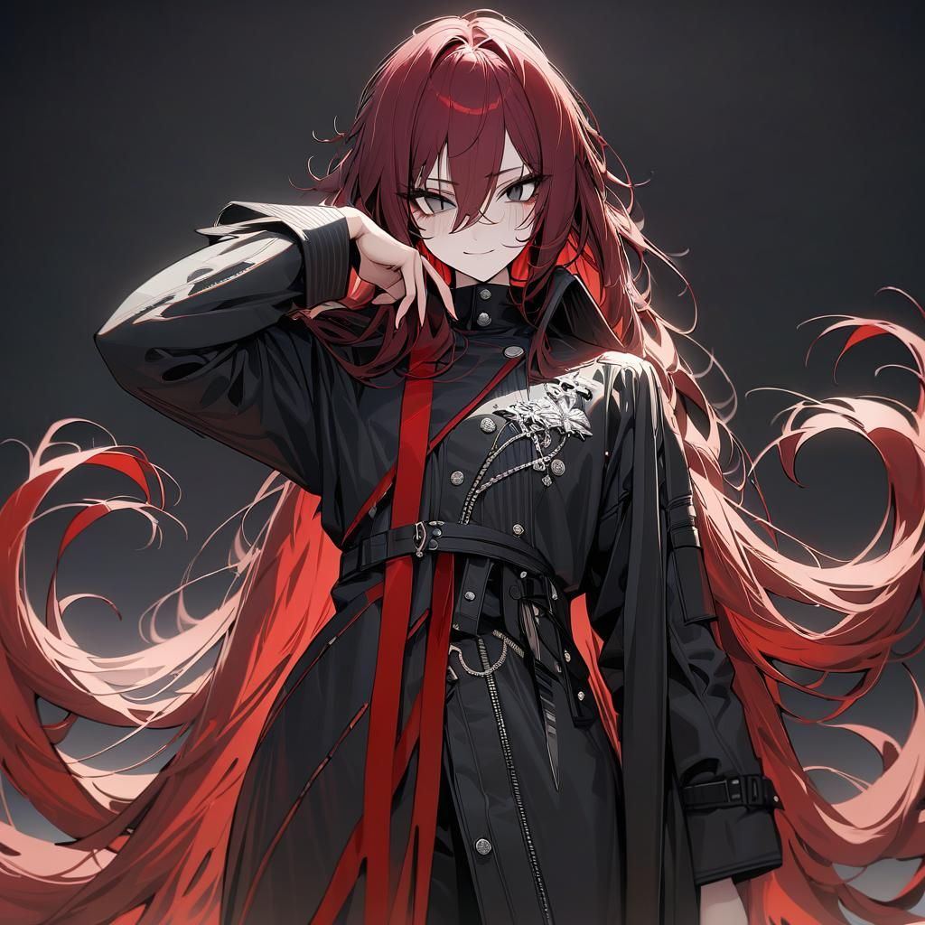 Maroon-Haired Girl with Expressive Eyes and Long Hair