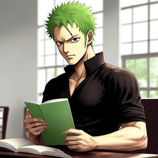 Zoro studying in school