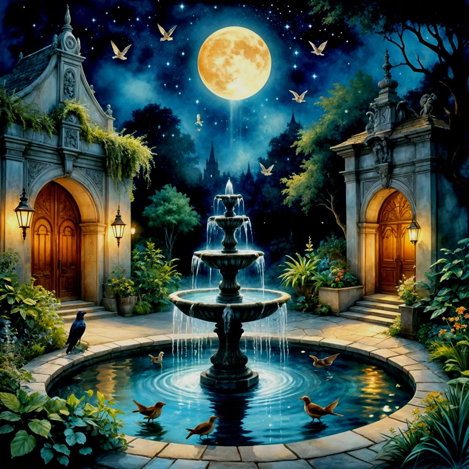 Moonlit Fountain   by @Melanie Rhoades 