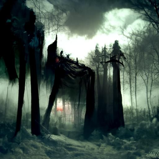 Dark dreamscape cul-de-sac in forest