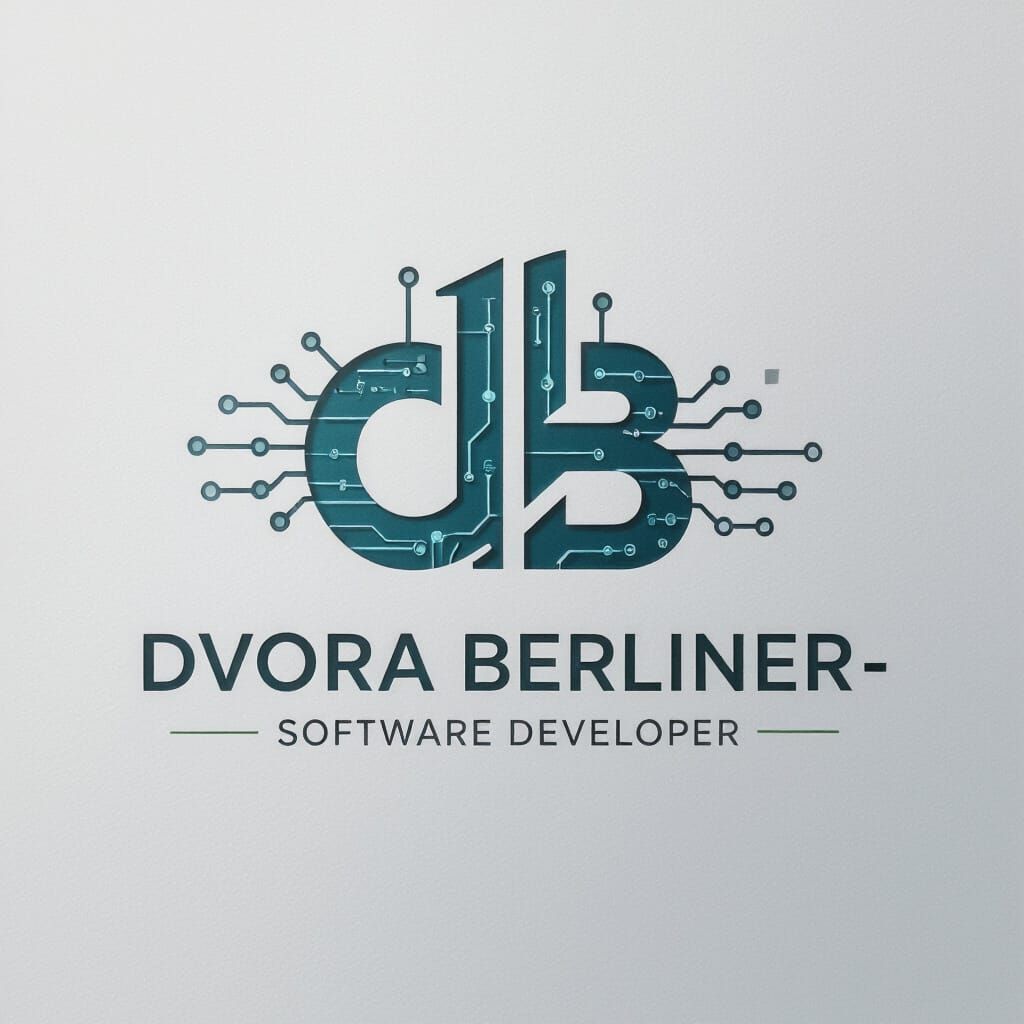 אני רוצה לוגו לאותיות DB בשילוב המשפט  Dvora Berliner - Software developer אחיד שיהיה חלק נקי על רקע  אחיד ובלי דמויות רק מלל אולמנט שמביא א...