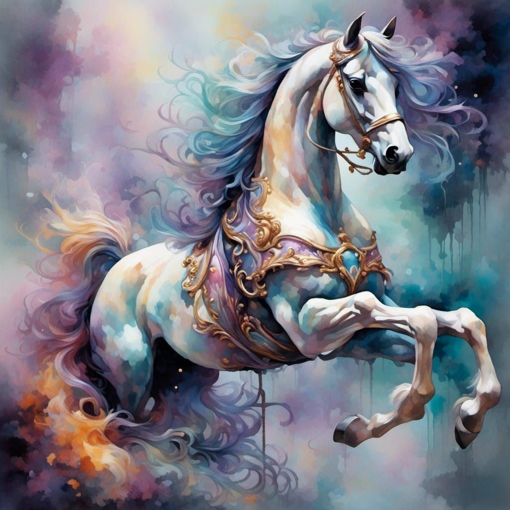 Carousel horse <lora:Smokey watercolor:1.0>