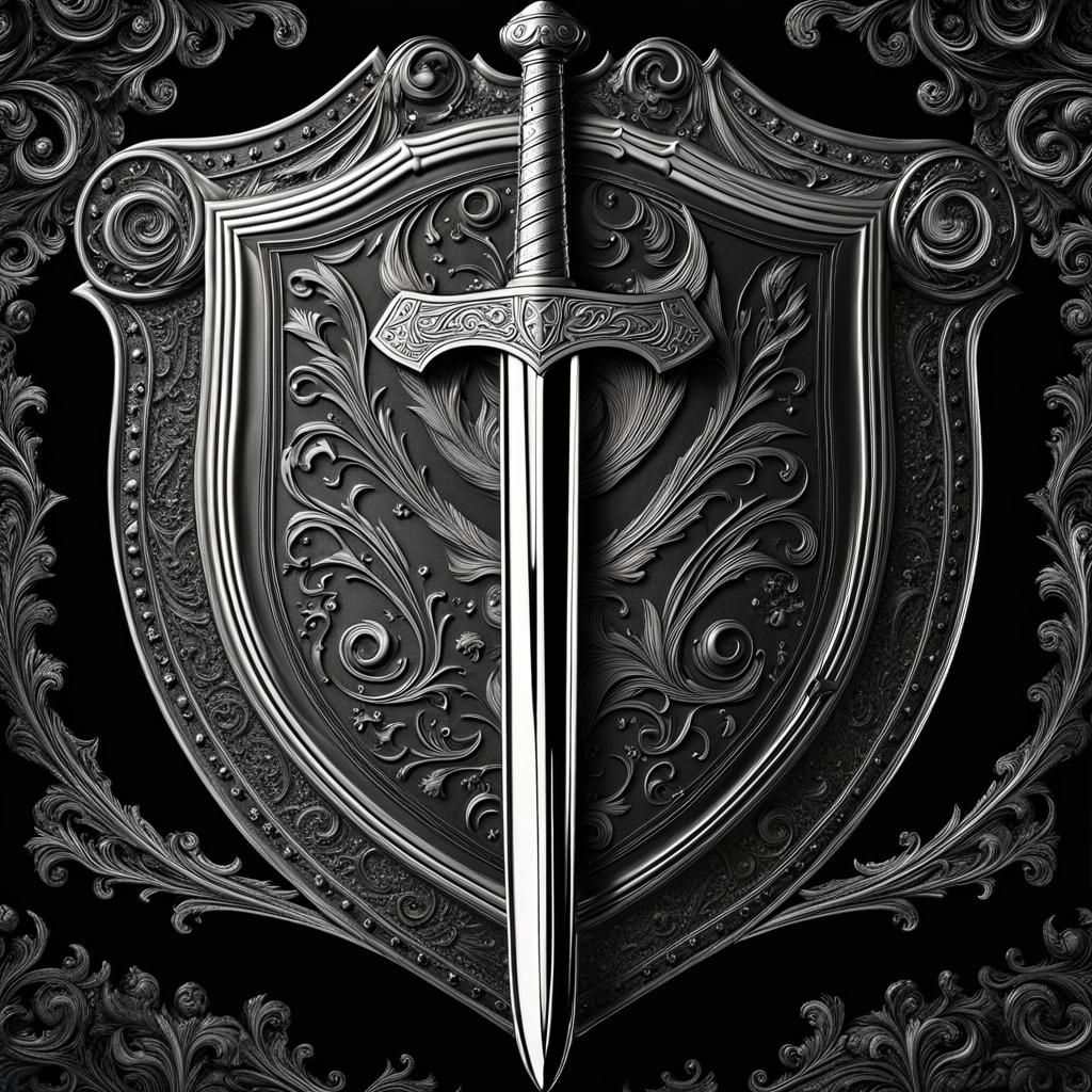 Ultrafine detailed white sword shield crest  by @morr5750