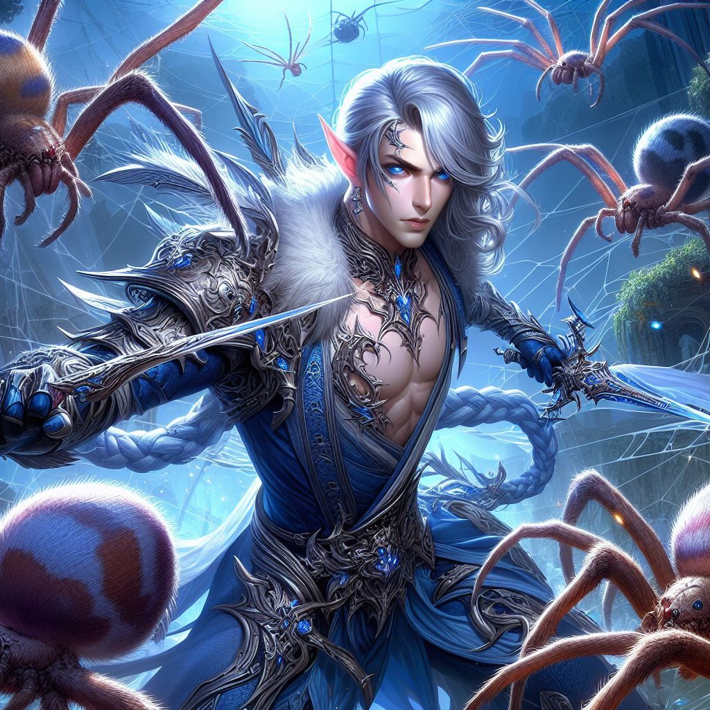 Dark elven fighter in spider nest