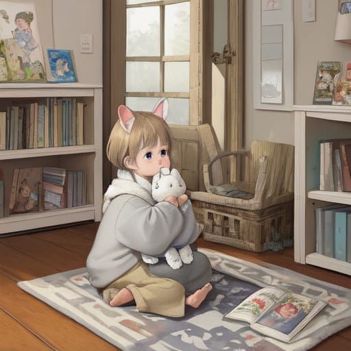 Little Bunny's Chilly Misadventure in Cozy Watercolor Style