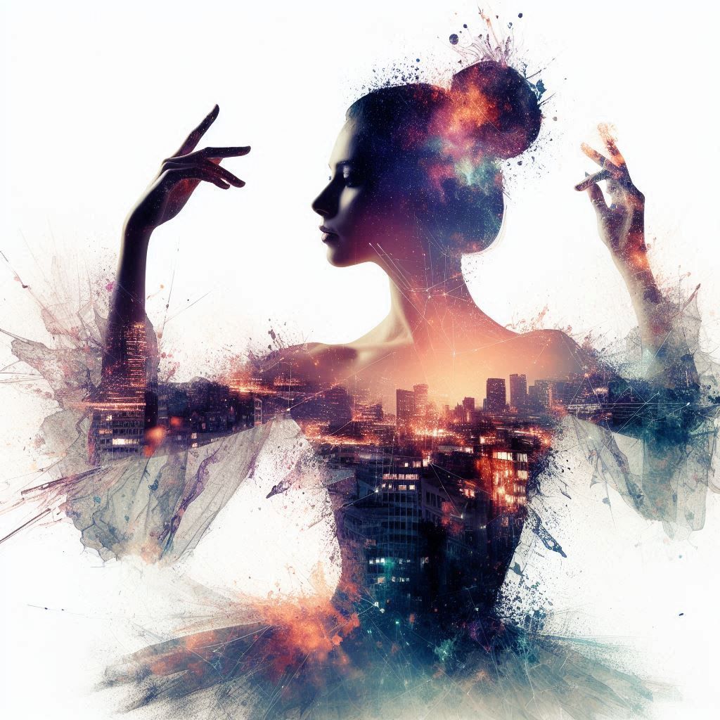 double exposure beautiful fantasy DALL-E 3 portrait landscap...
