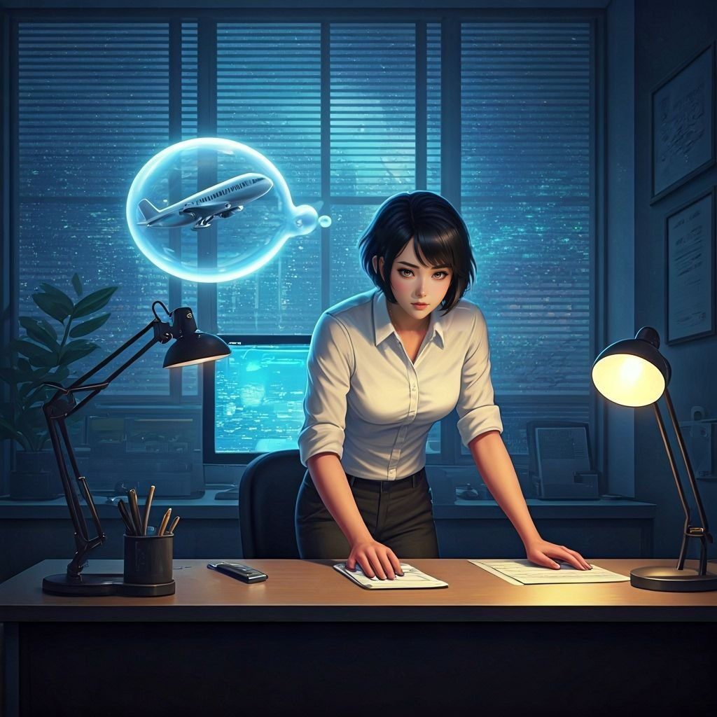 Anime Woman Cleans Office Desk, Dream of Flight