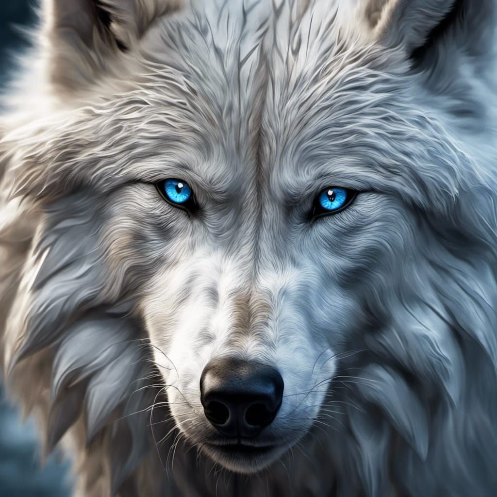 white wolf with blue eyes in dark world - AI Generated Artwork ...