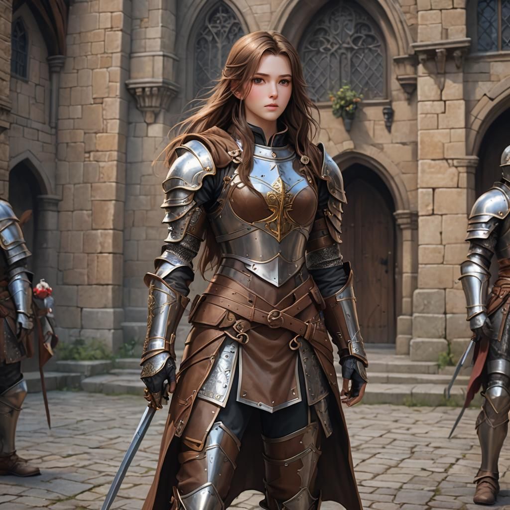 Female with long brown hair in medieval leather armor from H...