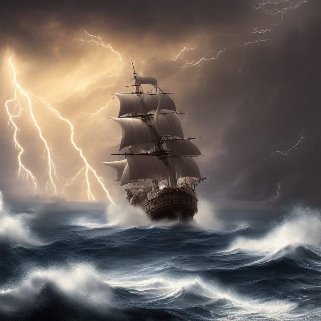 Ship in a storm - AI Generated Artwork - NightCafe Creator