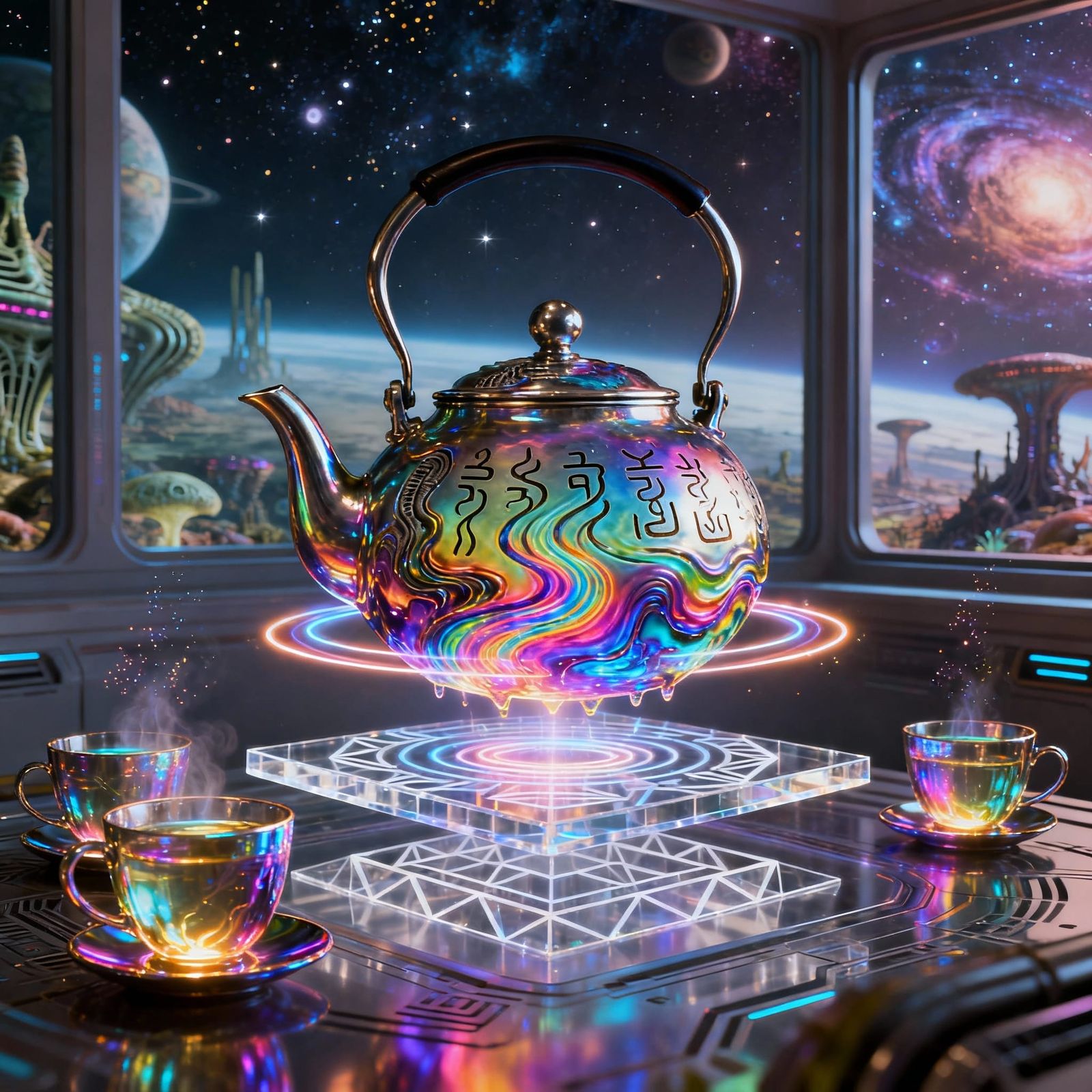 Sci-Fi Teapot of Shifting Metal in Rainbow Hues