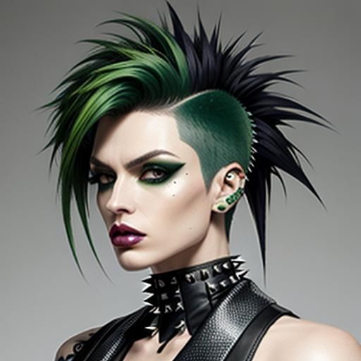 Punk hair style, green spikes
