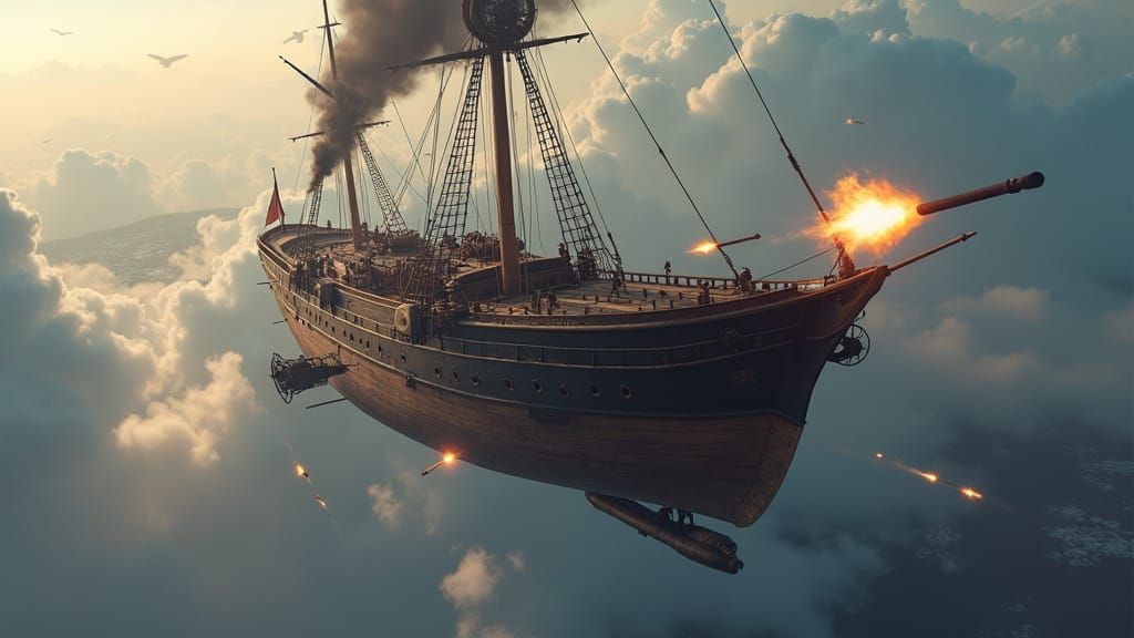 combat airships in the air