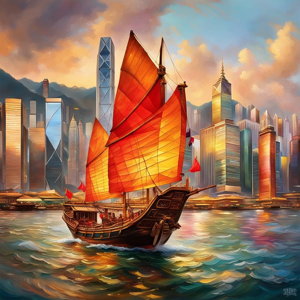 Chinese junk in the Hong Kong harbor   by @Keith JJ