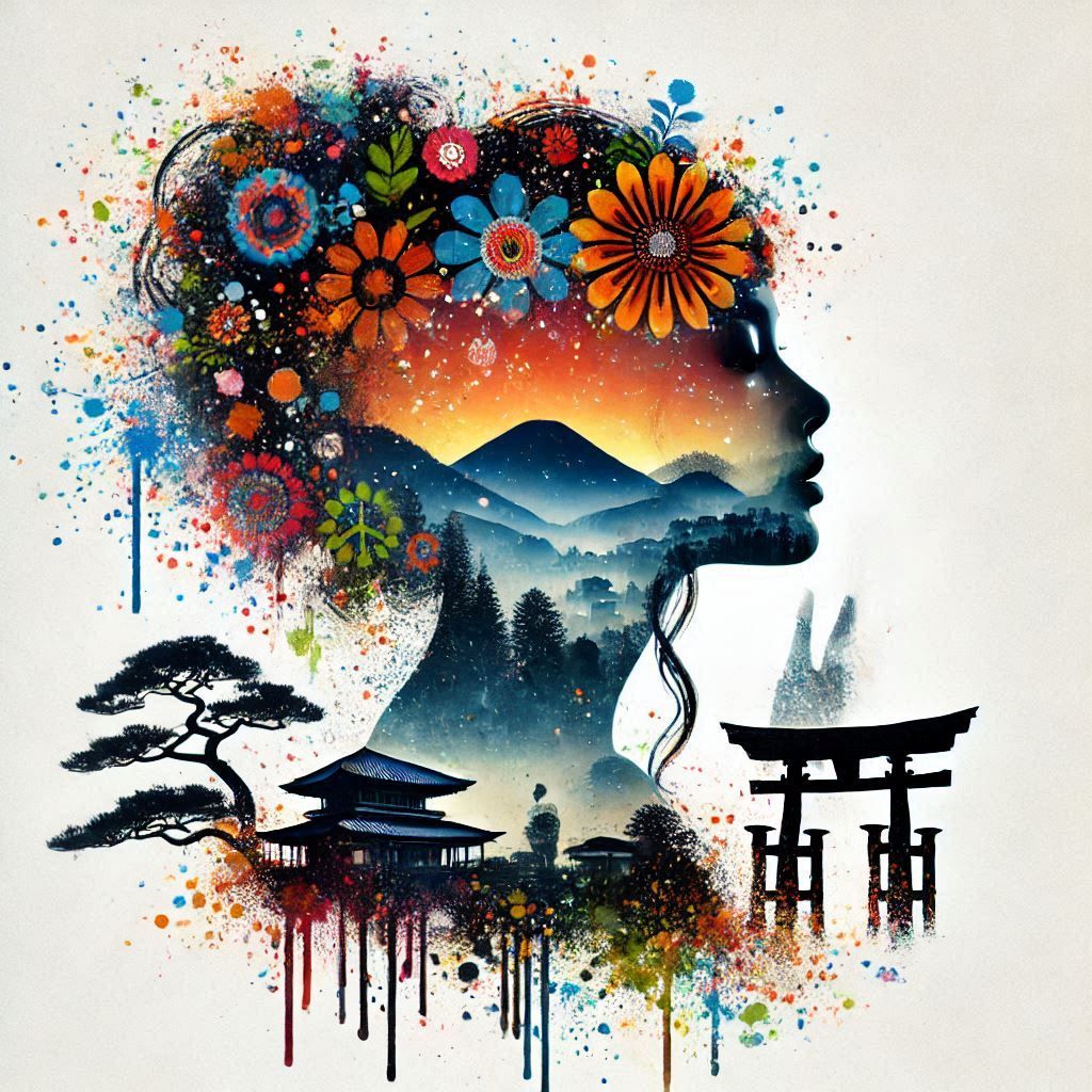 double exposure beautiful fantasy portrait landscape..