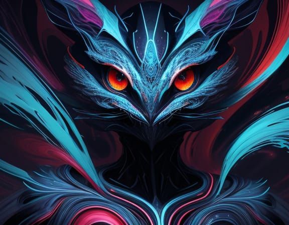 Abstract Creature with Ethereal Eyes in Swirling Colors