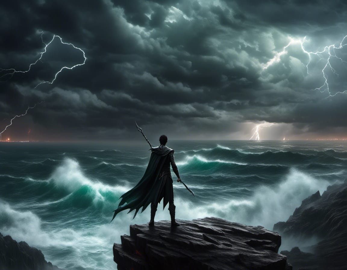 Elven Warlock Summons Lightning Storm on Cliff