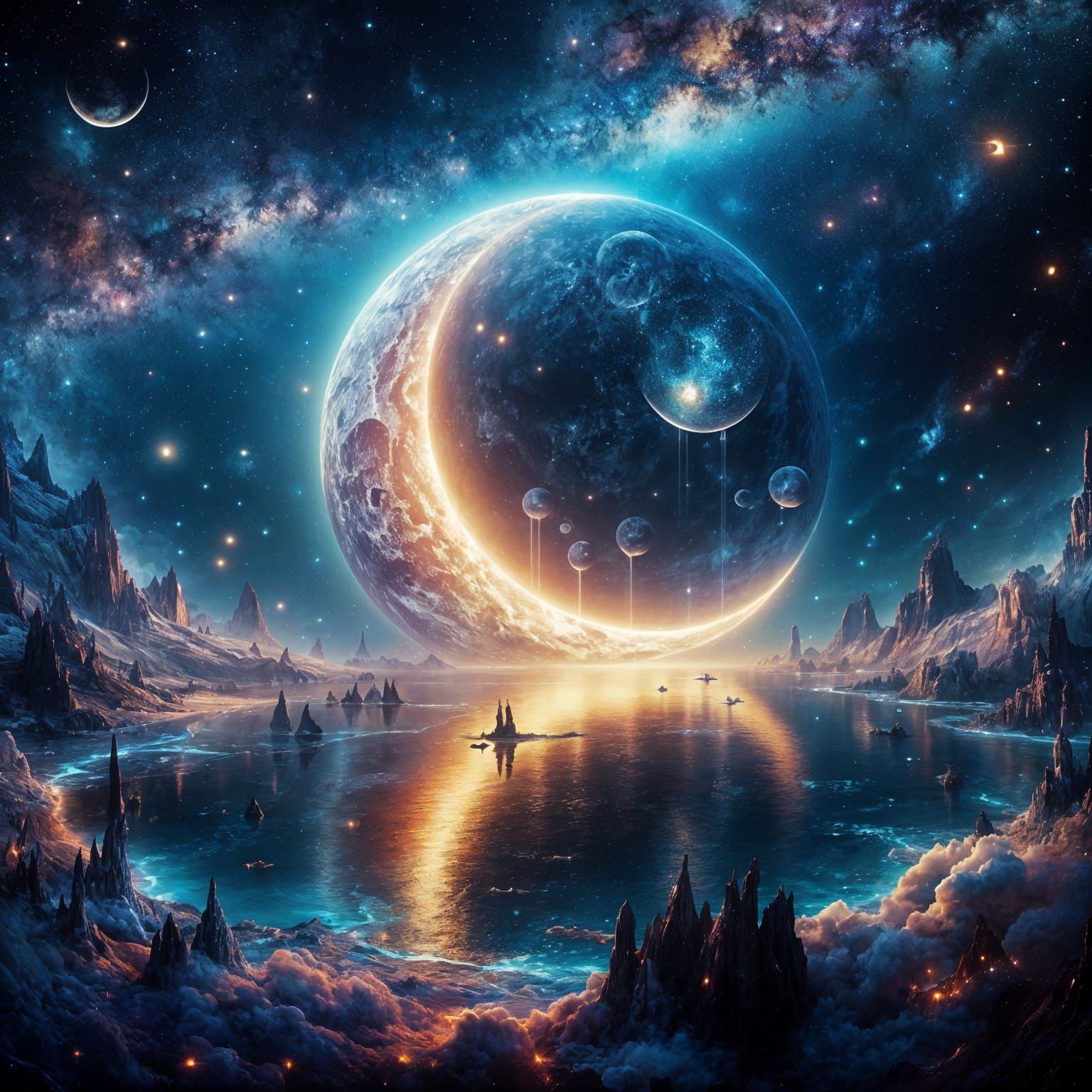 Moon Phase Over a Lake