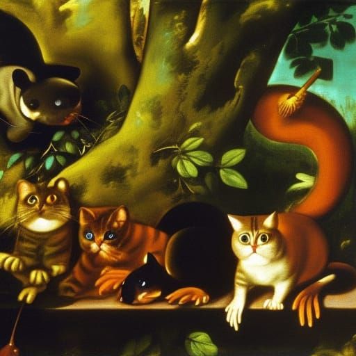Cat, mouse and frog singing Canticle of cantiles 
By Bronzin...