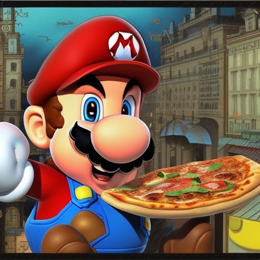 mario eating pizza - AI Generated Artwork - NightCafe Creator