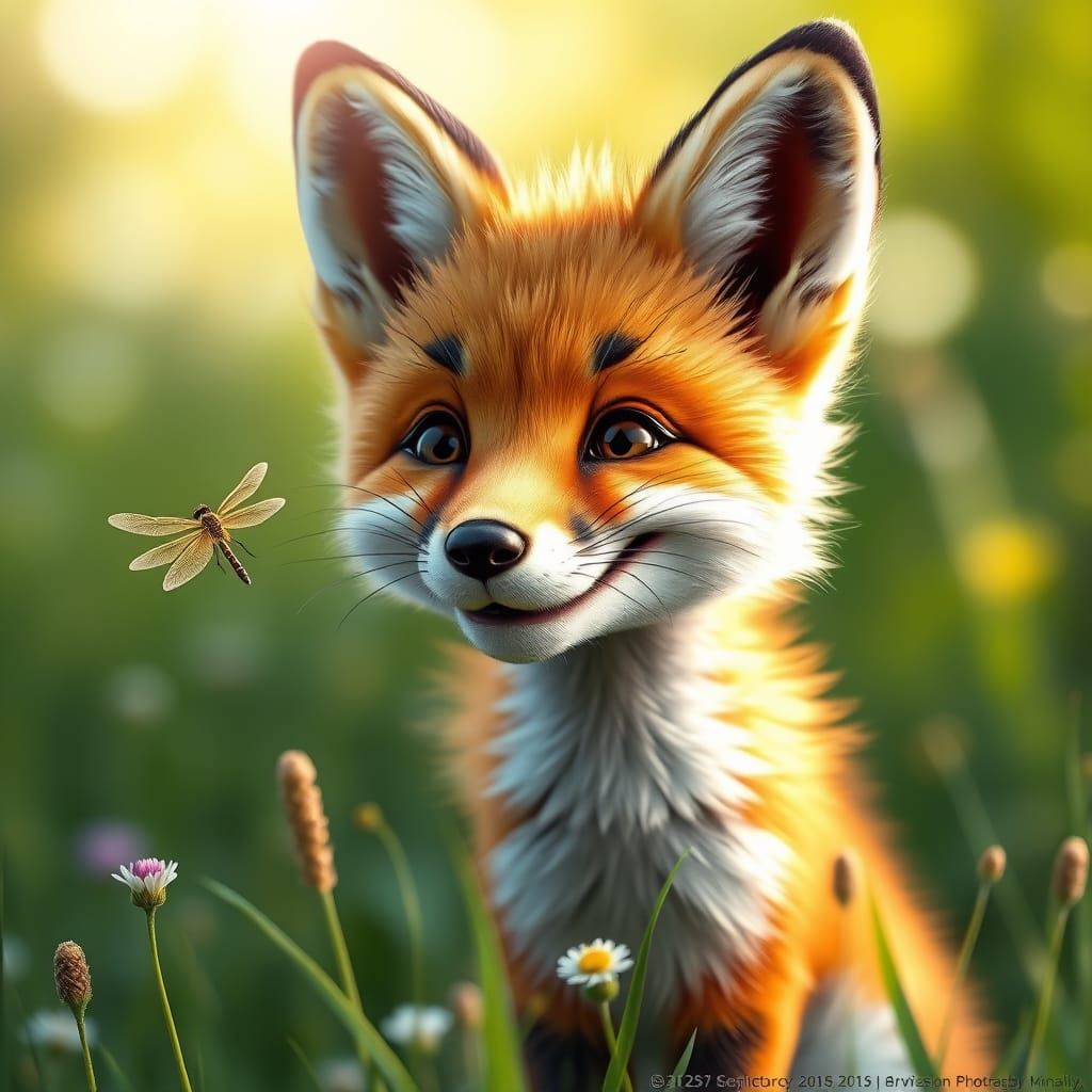Vibrant orange fox cub