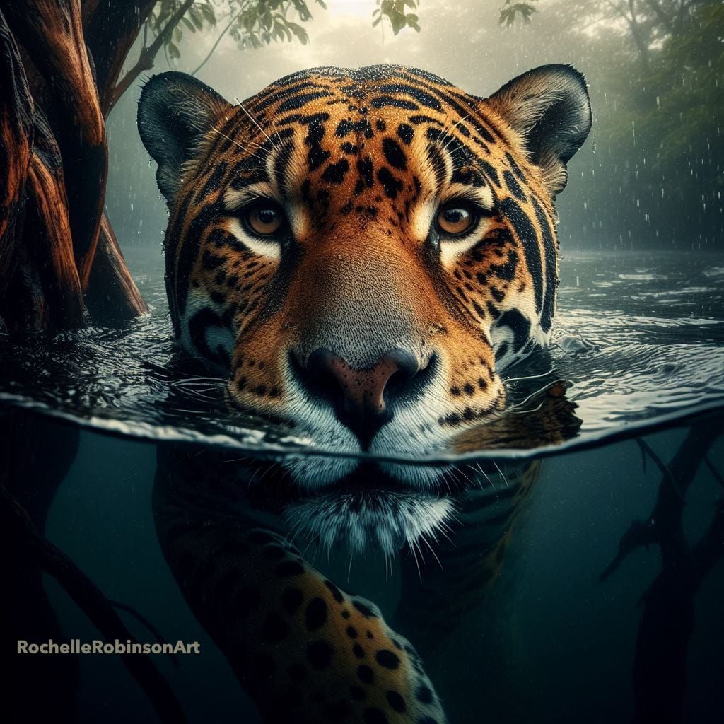 Jaguar Submerged In Water