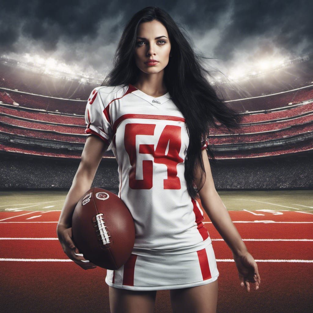 Beautiful woman with long black hair wearing a red and white...