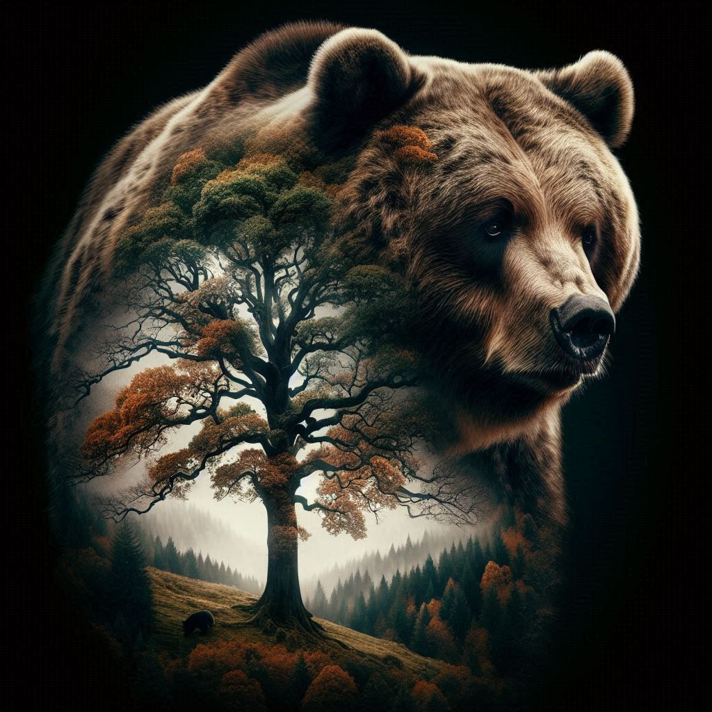 Digital Double Exposure Brown Bear