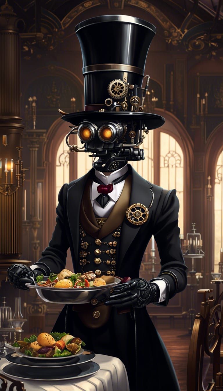 Mechanical Robotic Butler serving Dinner at Dinning Room - AI Generated ...