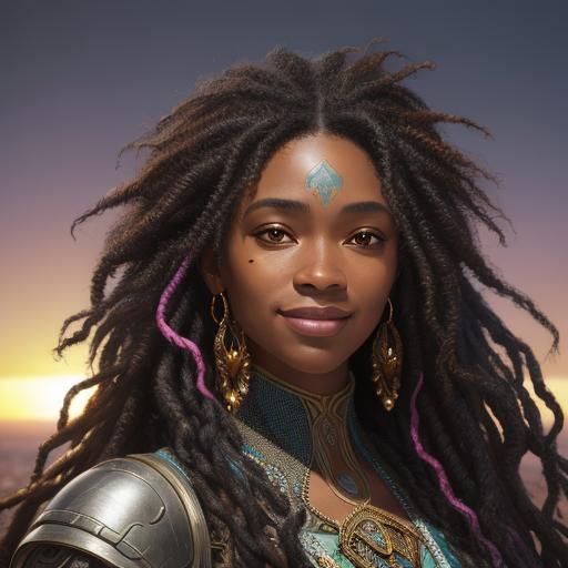 african american  woman with long curly hair facing the came...