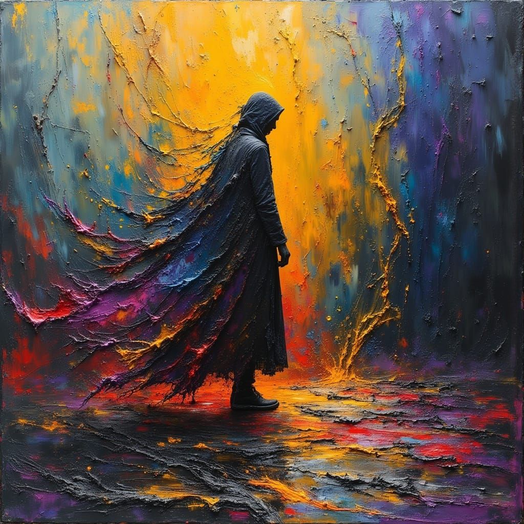 Windswept figure cloaked in shadows  by @OldLarr