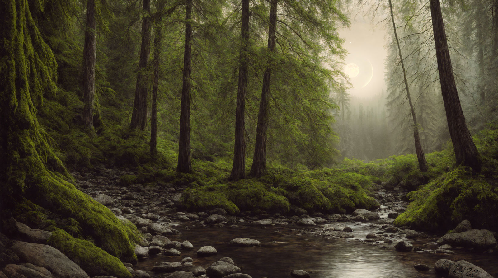 Creek and a ringed moon, or a "that's no moon!"