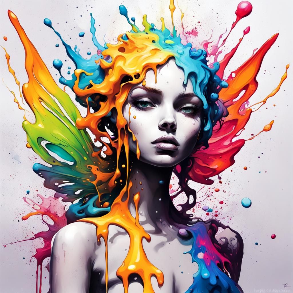 ink splash art :: marble elemental fairy :: bright and vibrant colors ...