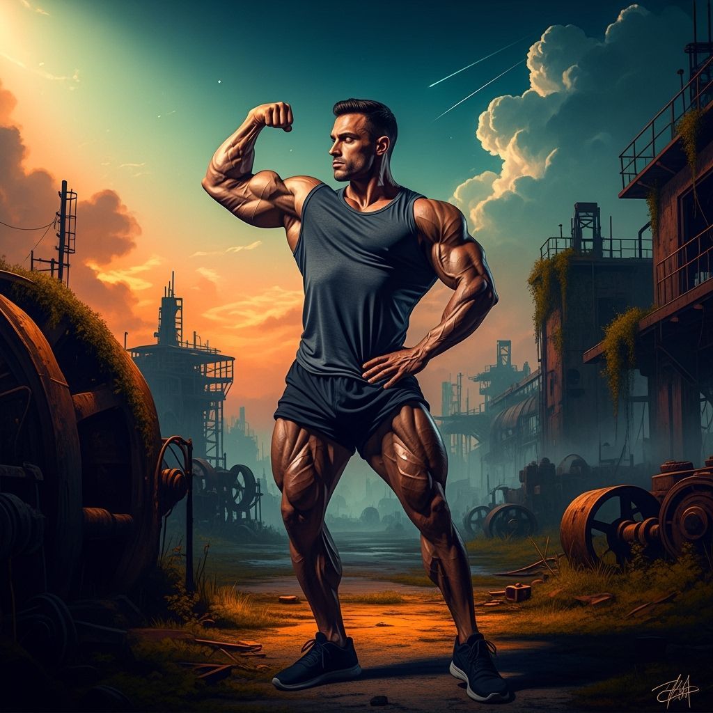 Powerful Muscular Man Posing with Dramatic Lighting