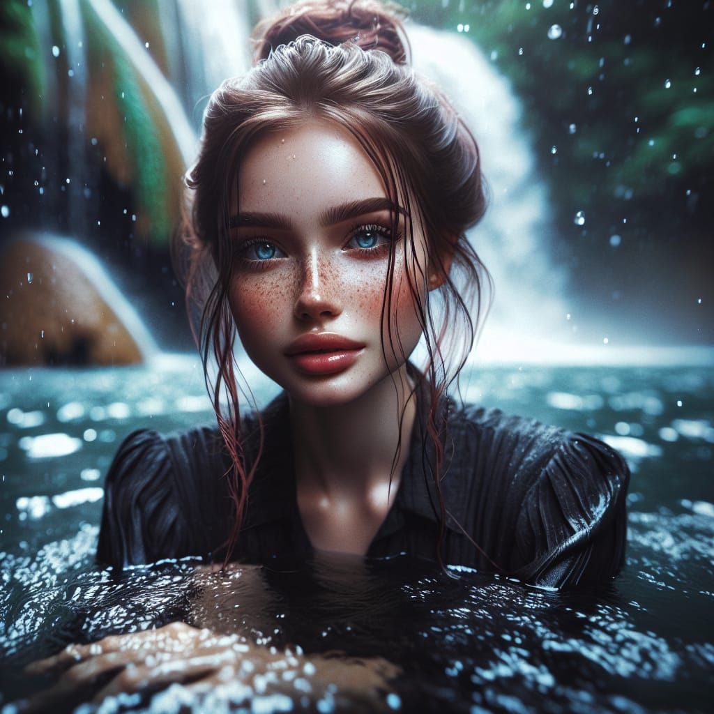 Hyperrealistic Portrait of a Serene Girl Submerged in Water